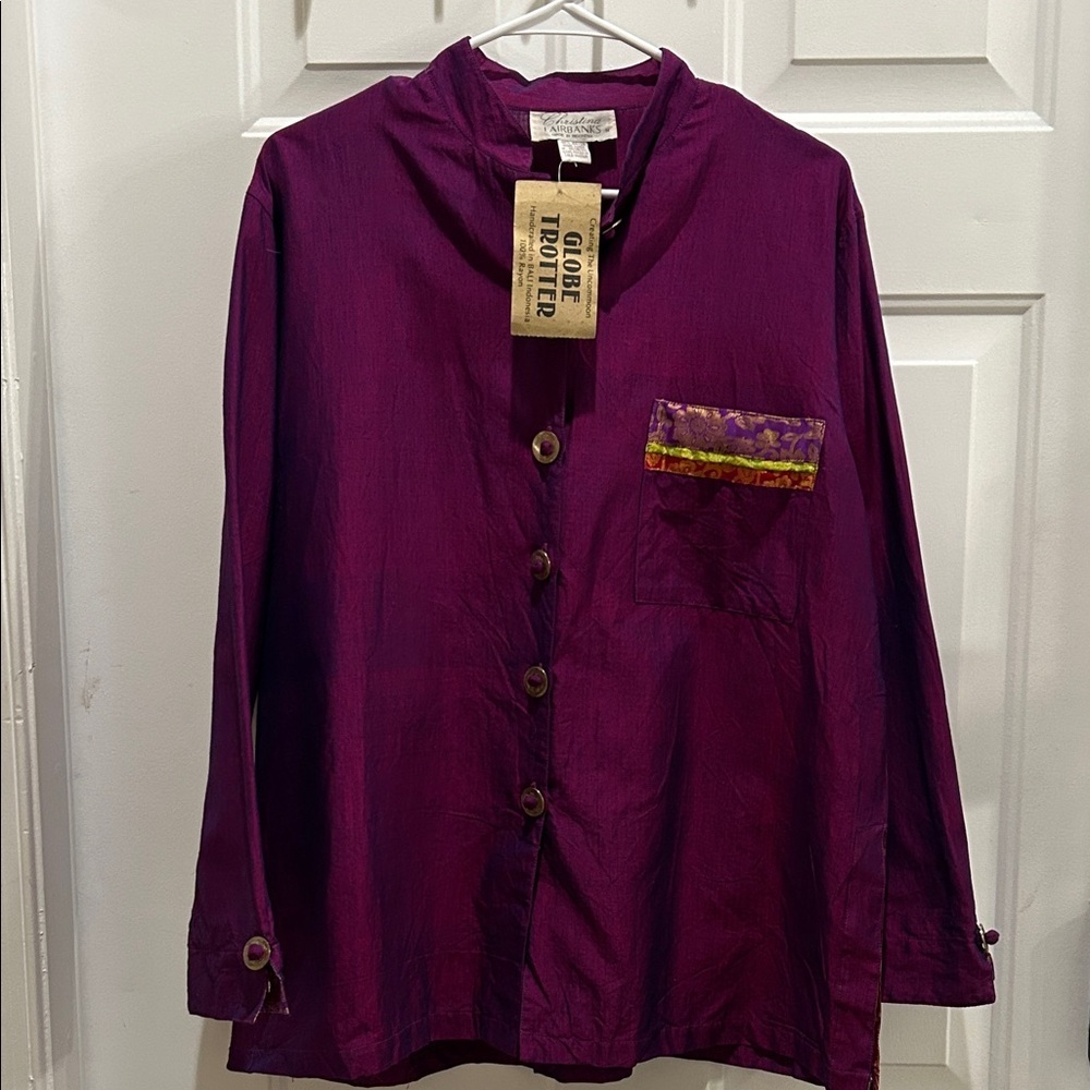 NWT Purple with Coins Buttons Bali Indonesia Hand Made100% Rayon
